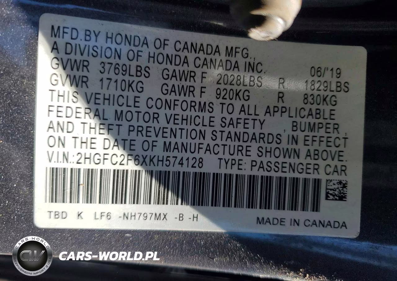 2019 Honda Civic Lx VIN:2HGFC2F6XKH574128 - 12
