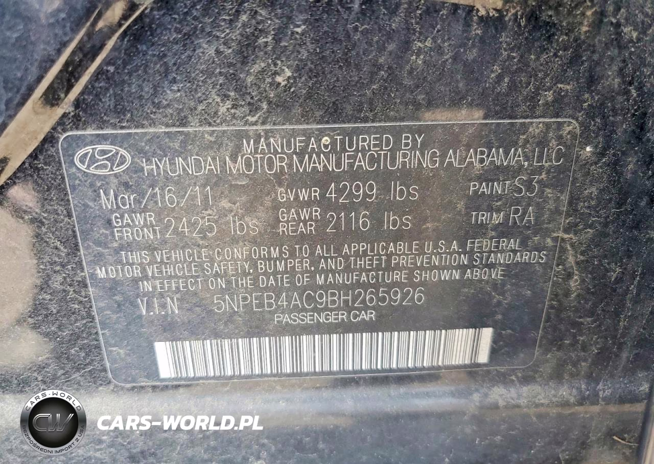 2011 Hyundai Sonata Gls VIN:5NPEB4AC9BH265926 - 12
