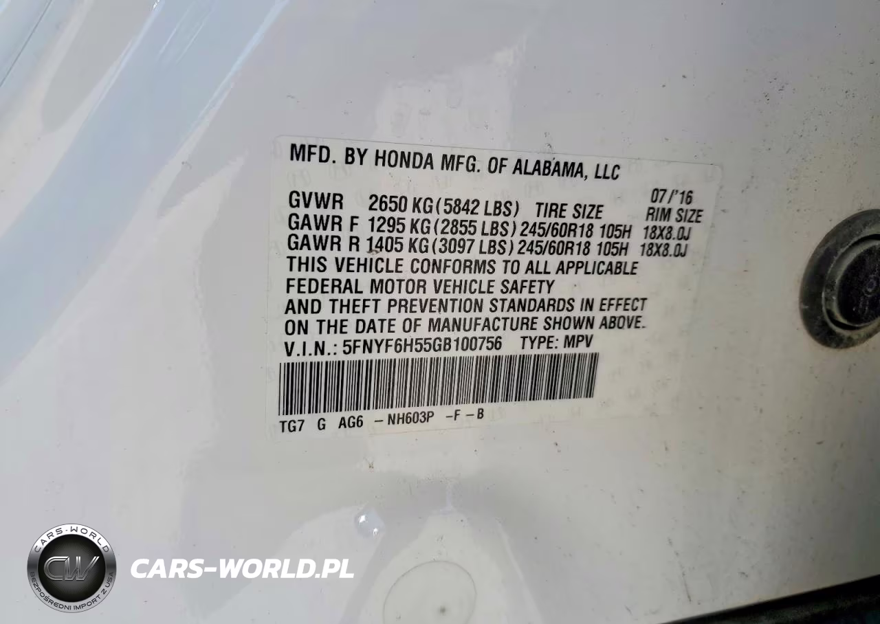 2016 Honda Pilot Exl VIN:5FNYF6H55GB100756 - 13