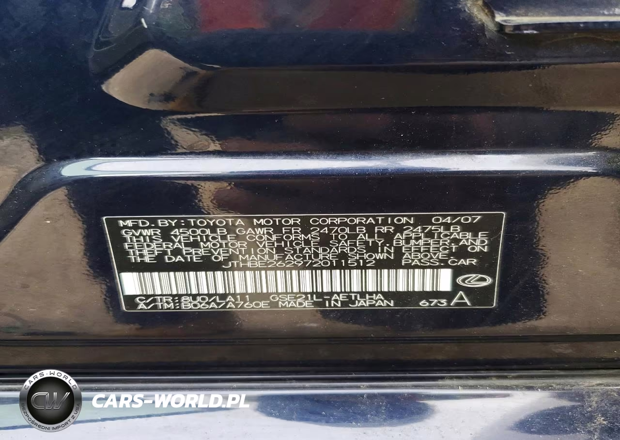 2007 Lexus Is 350 VIN:JTHBE262972011512 - 12