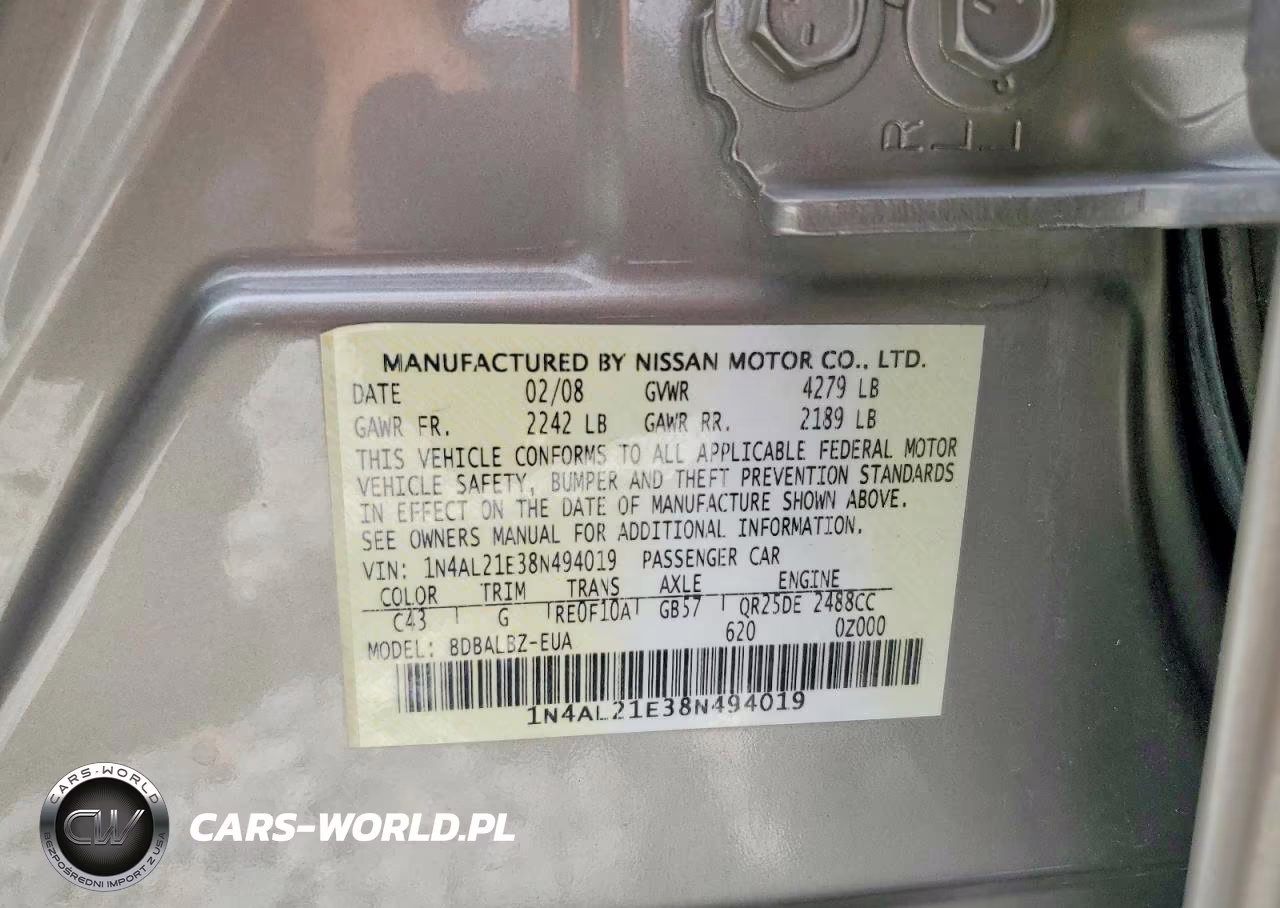 2008 Nissan Altima VIN:1N4AL21E38N494019 - 12