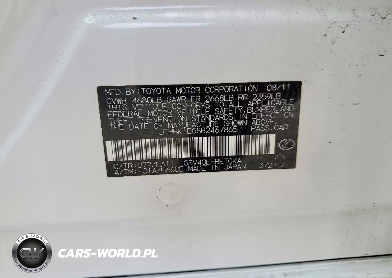 2011 Lexus Es 350 Base VIN:JTHBK1EG8B2467865 - 12
