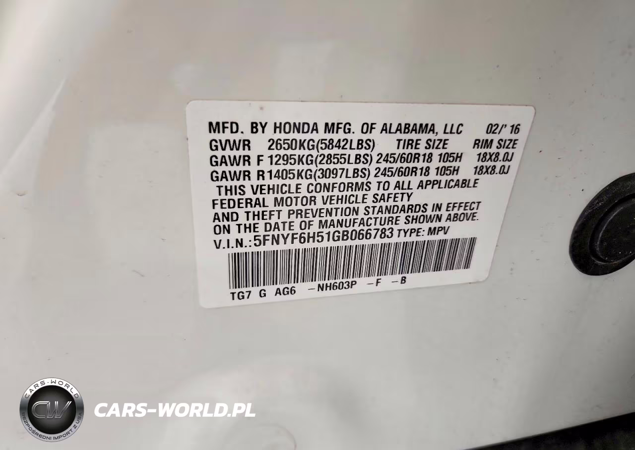 2016 Honda Pilot Exl VIN:5FNYF6H51GB066783 - 13