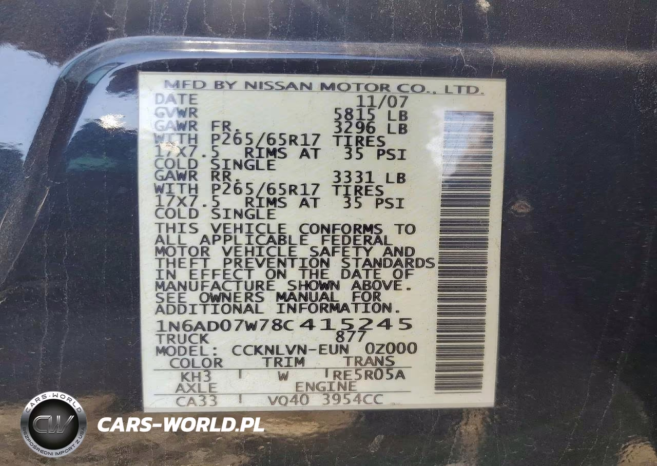 2008 Nissan Frontier Se V6 VIN:1N6AD07W78C415245 - 12