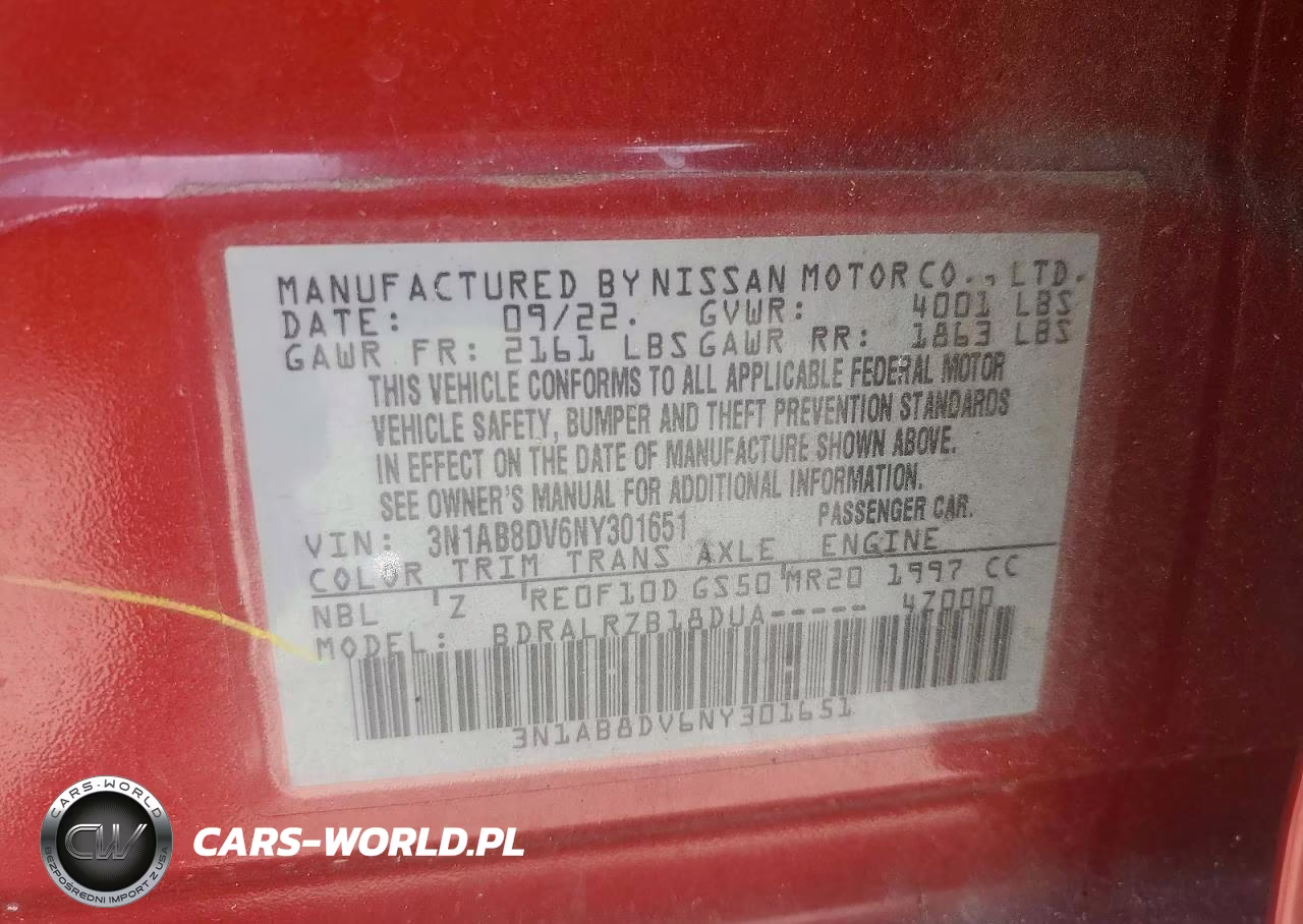 2022 Nissan Sentra Sr VIN:3N1AB8DV6NY301651 - 12