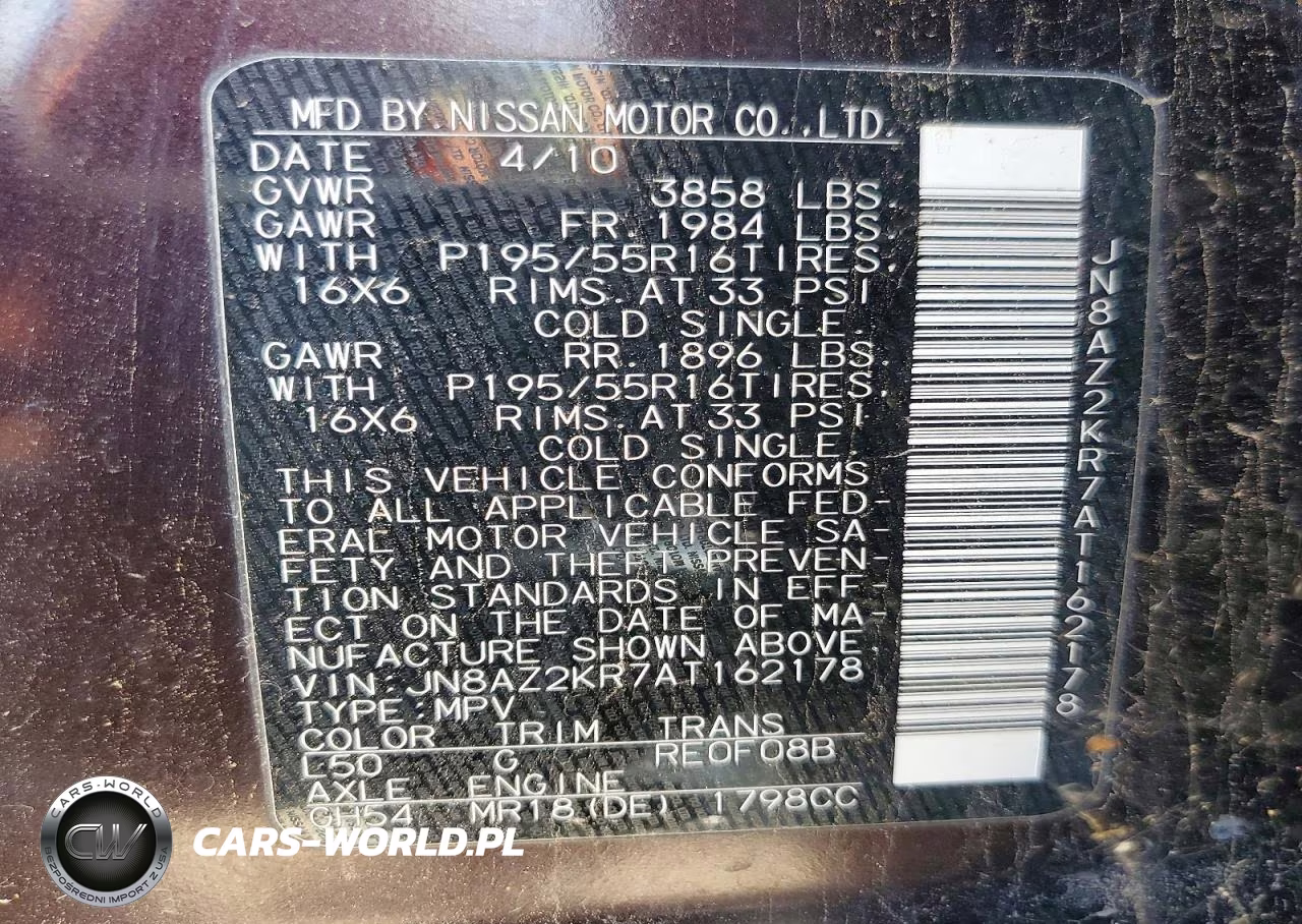 2010 Nissan Cube 1.8 VIN:JN8AZ2KR7AT162178 - 12