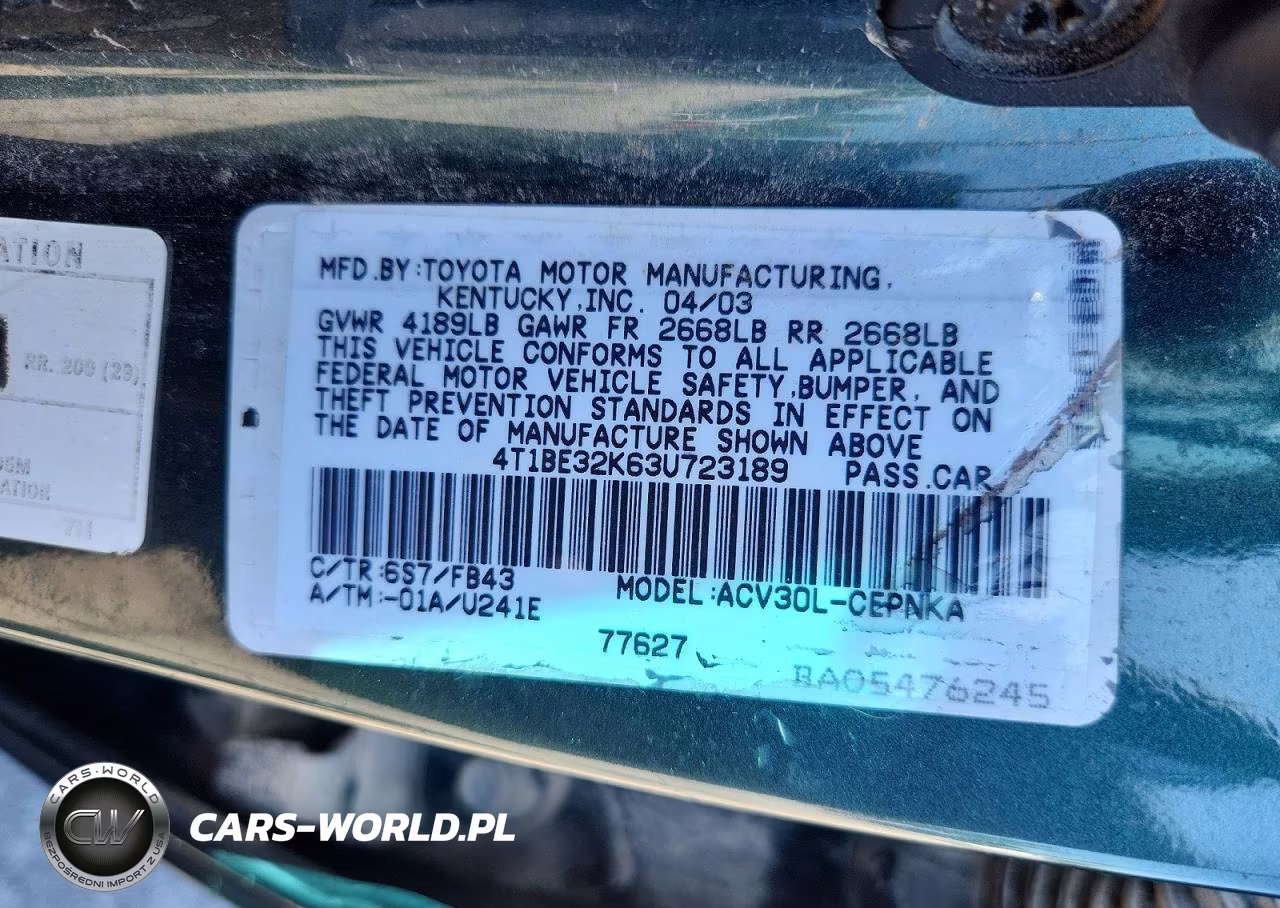 2003 Toyota Camry Le VIN:4T1BE32K63U723189 - 12