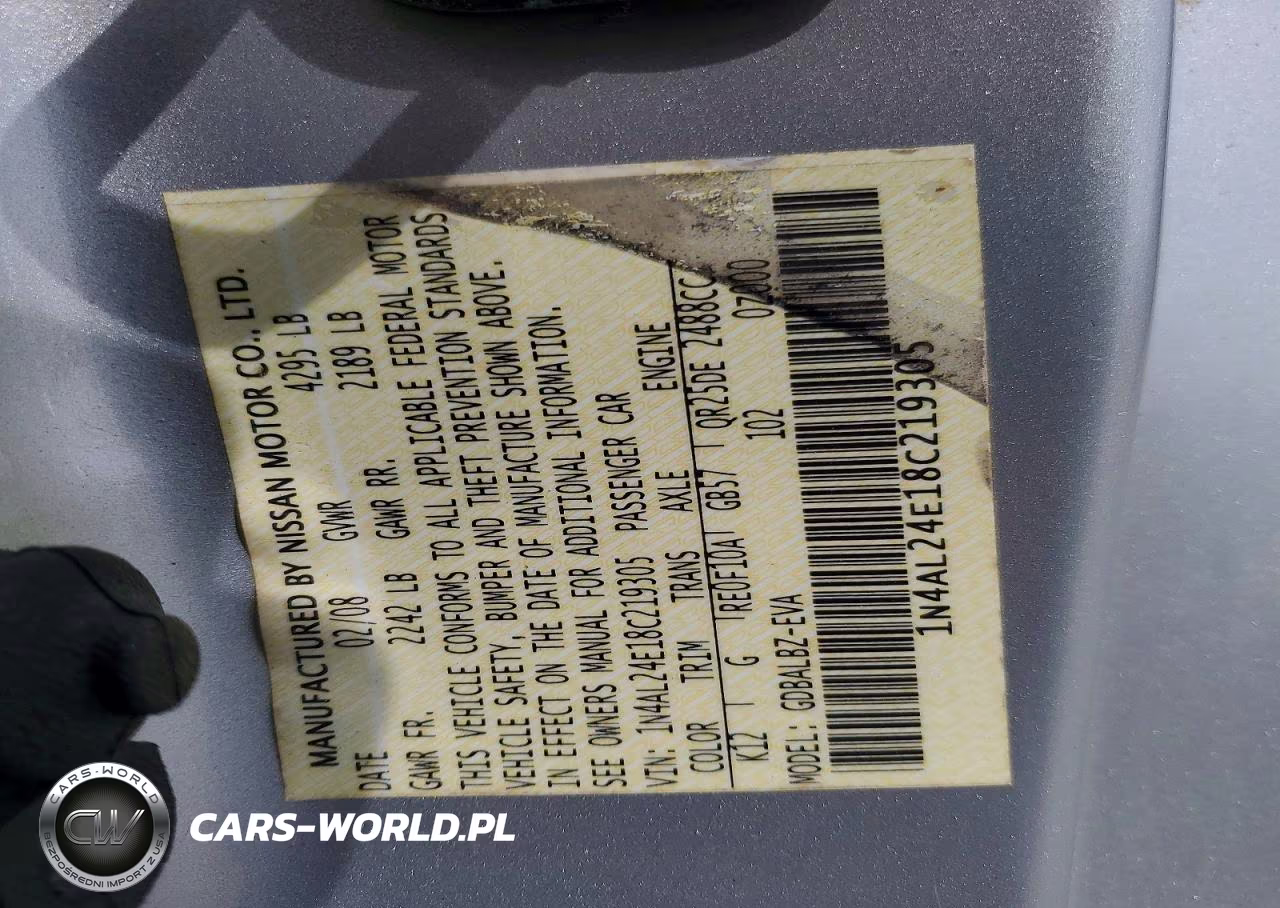 2008 Nissan Altima 2.5S VIN:1N4AL24E18C219305 - 12