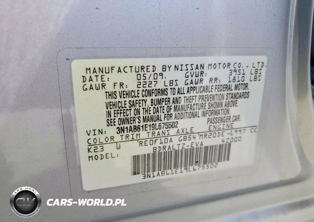 2009 Nissan Sentra 2.0 VIN:3N1AB61E19L675502 - 13