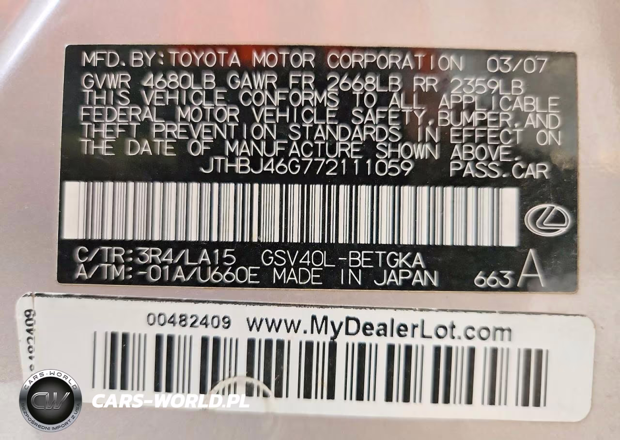 2007 Lexus Es 350 VIN:JTHBJ46G772111059 - 12