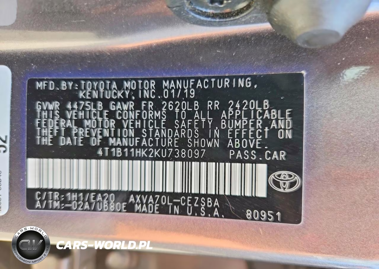 2019 Toyota Camry Se VIN:4T1B11HK2KU738097 - 12