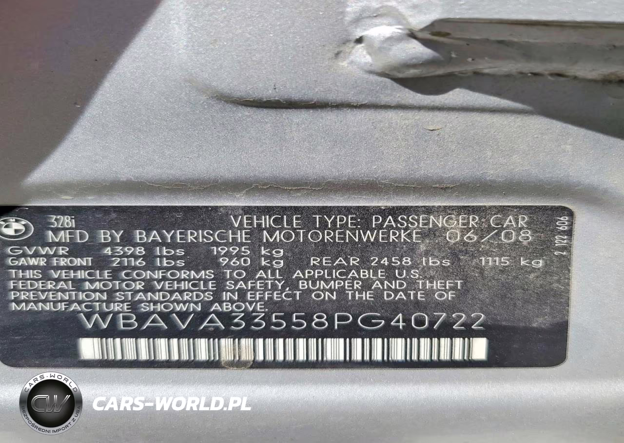 2008 BMW 328 I VIN:WBAVA33558PG40722 - 12