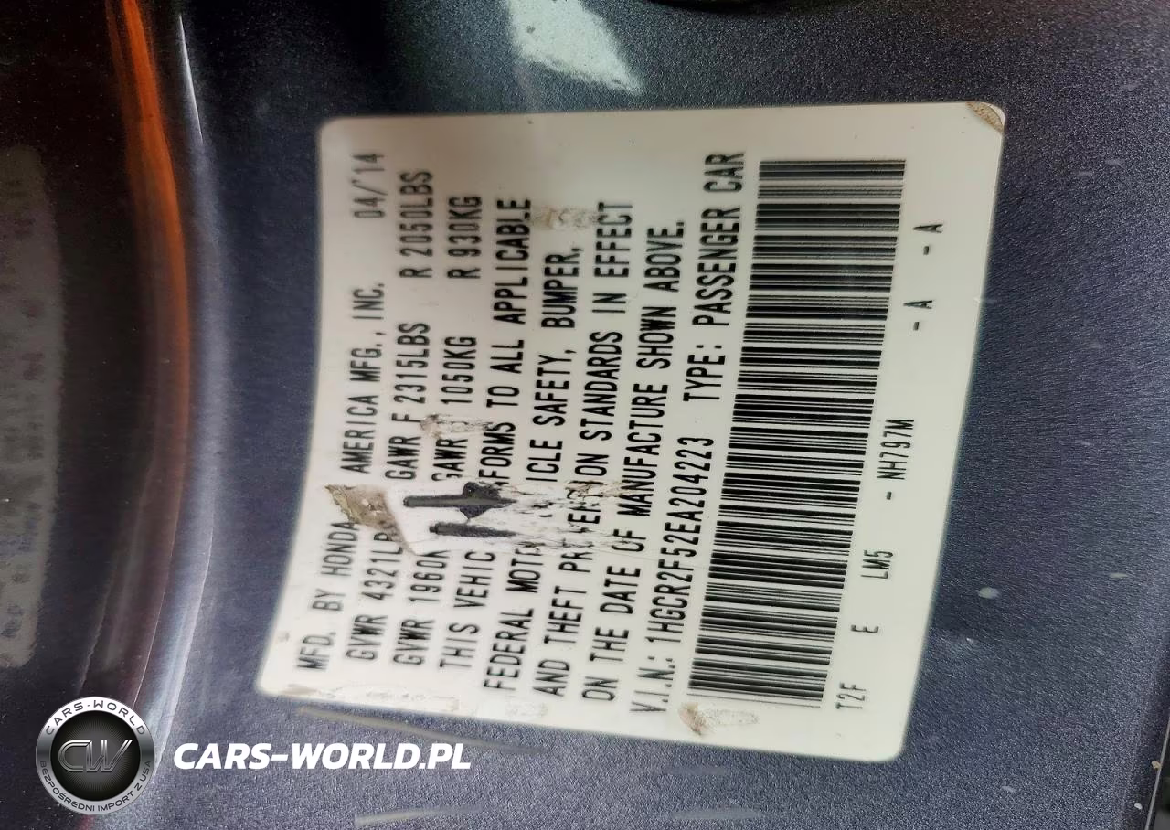 2014 Honda Accord Sport VIN:1HGCR2F52EA204223 - 12