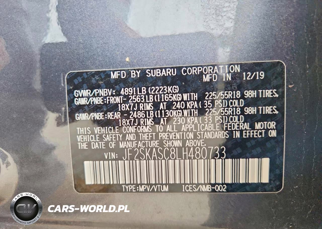 2020 Subaru Forester Limited VIN:JF2SKASC8LH480733 - 12