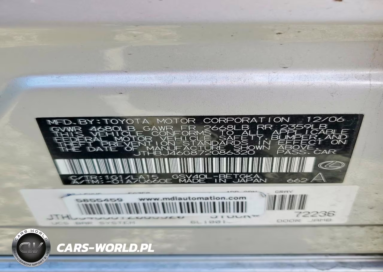 2007 Lexus Es 350 VIN:JTHBJ46G872086320 - 12