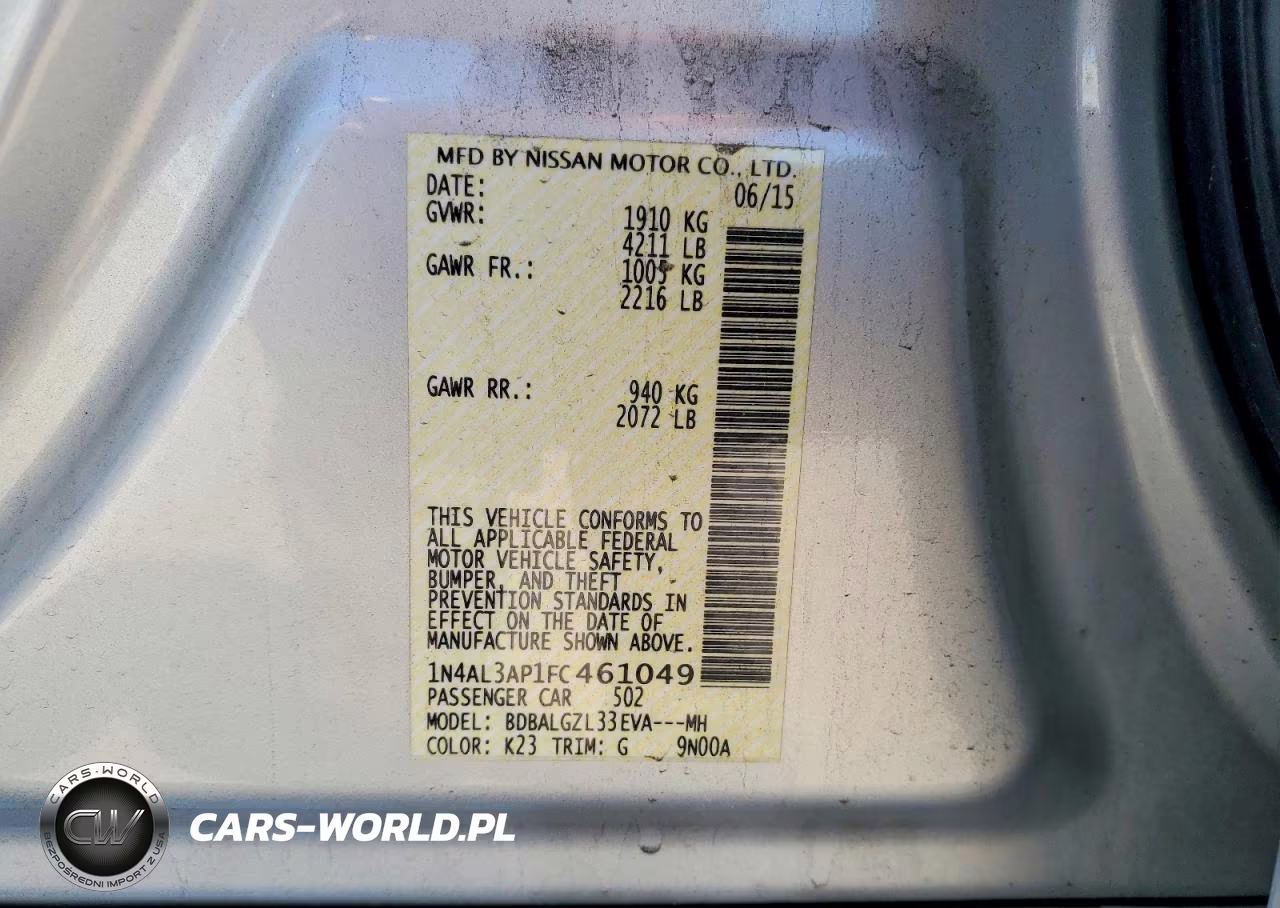 2015 Nissan Altima 2.5 S VIN:1N4AL3AP1FC461049 - 12