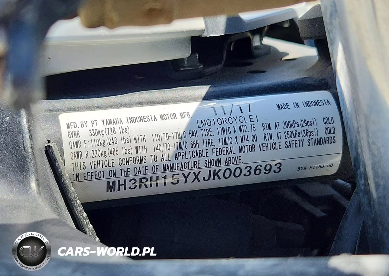 2018 Yamaha Yzfr3 A VIN:MH3RH15YXJK003693 - 9