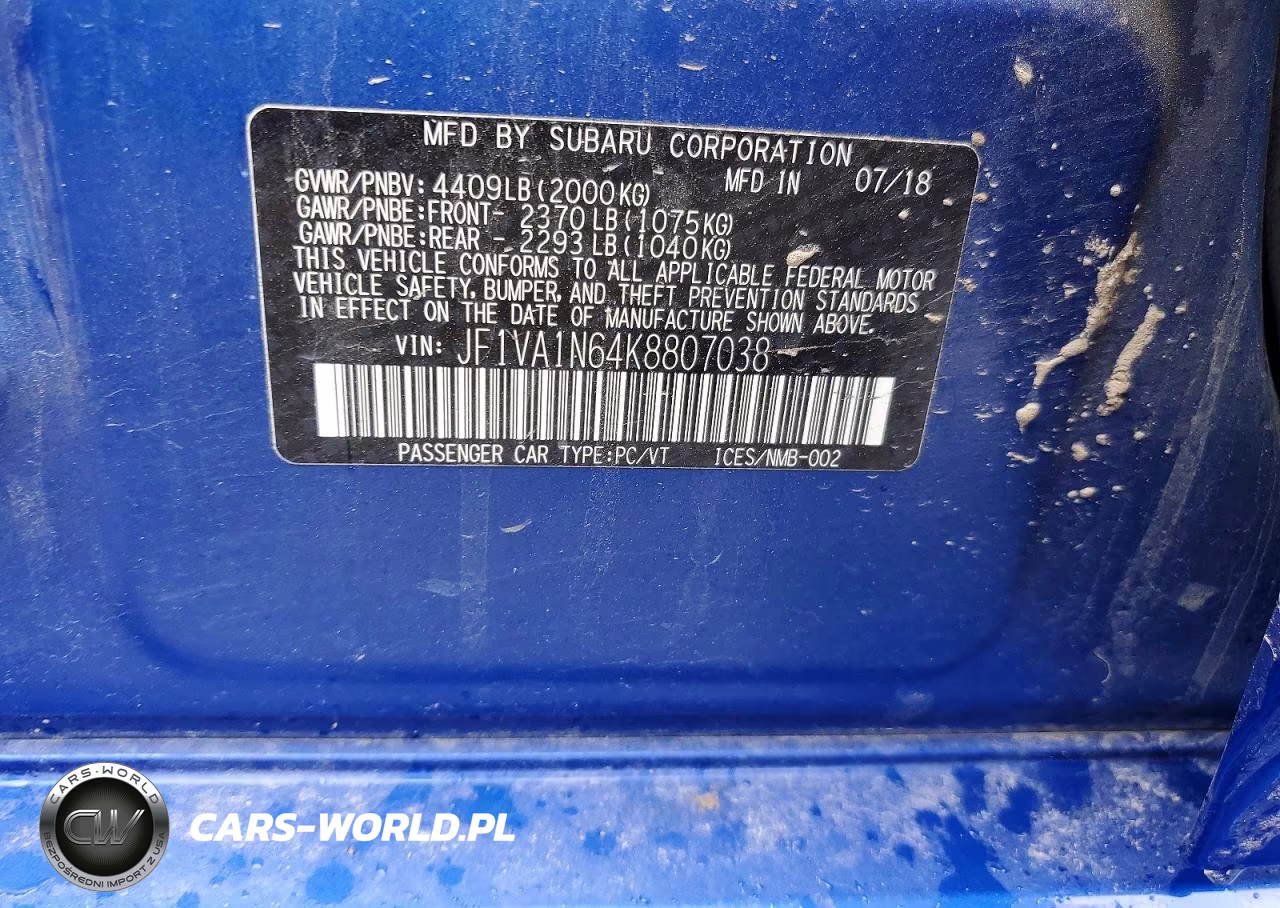 2019 Subaru Wrx Limited VIN:JF1VA1N64K8807038 - 13