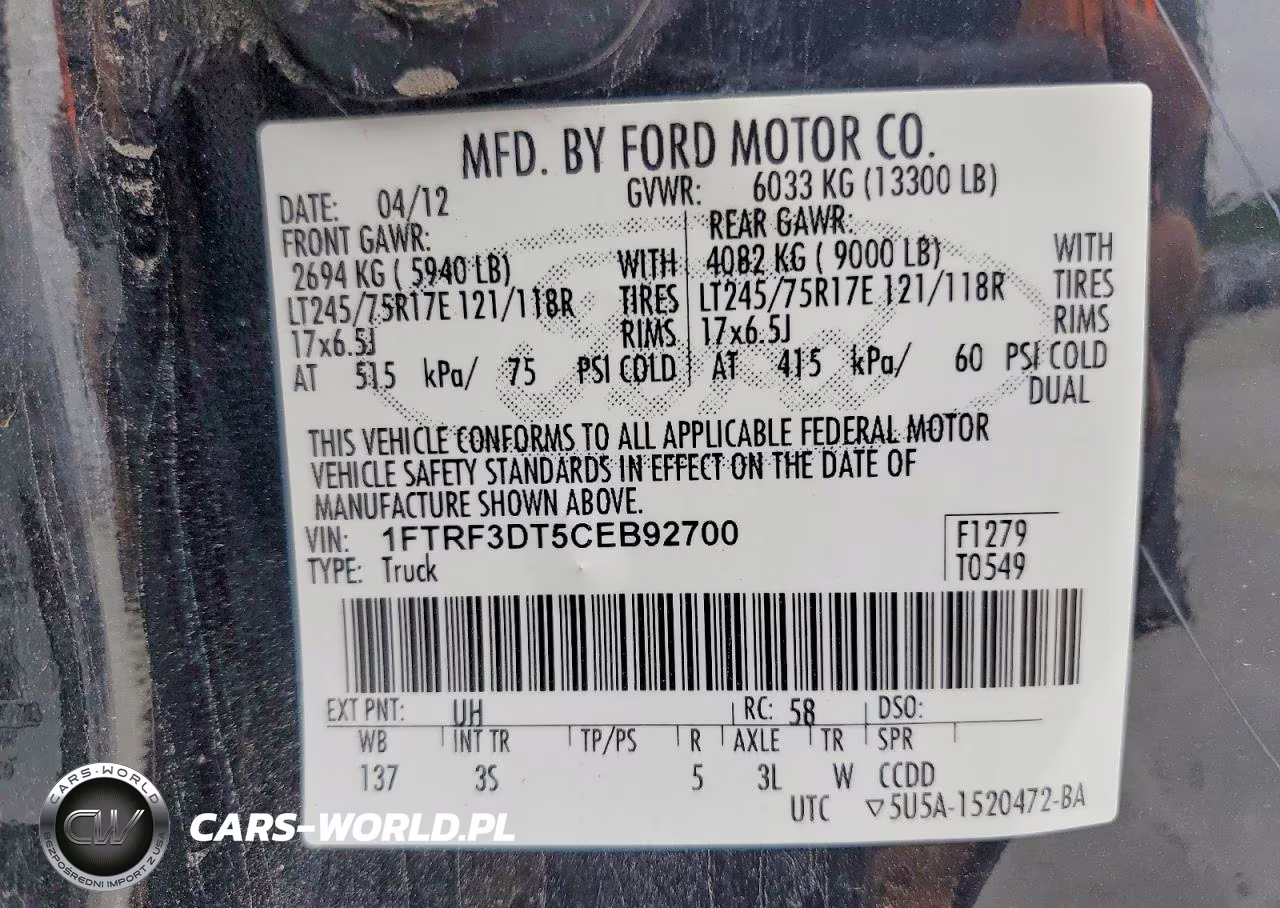 2012 Ford F350 Super Duty VIN:1FTRF3DT5CEB92700 - 12