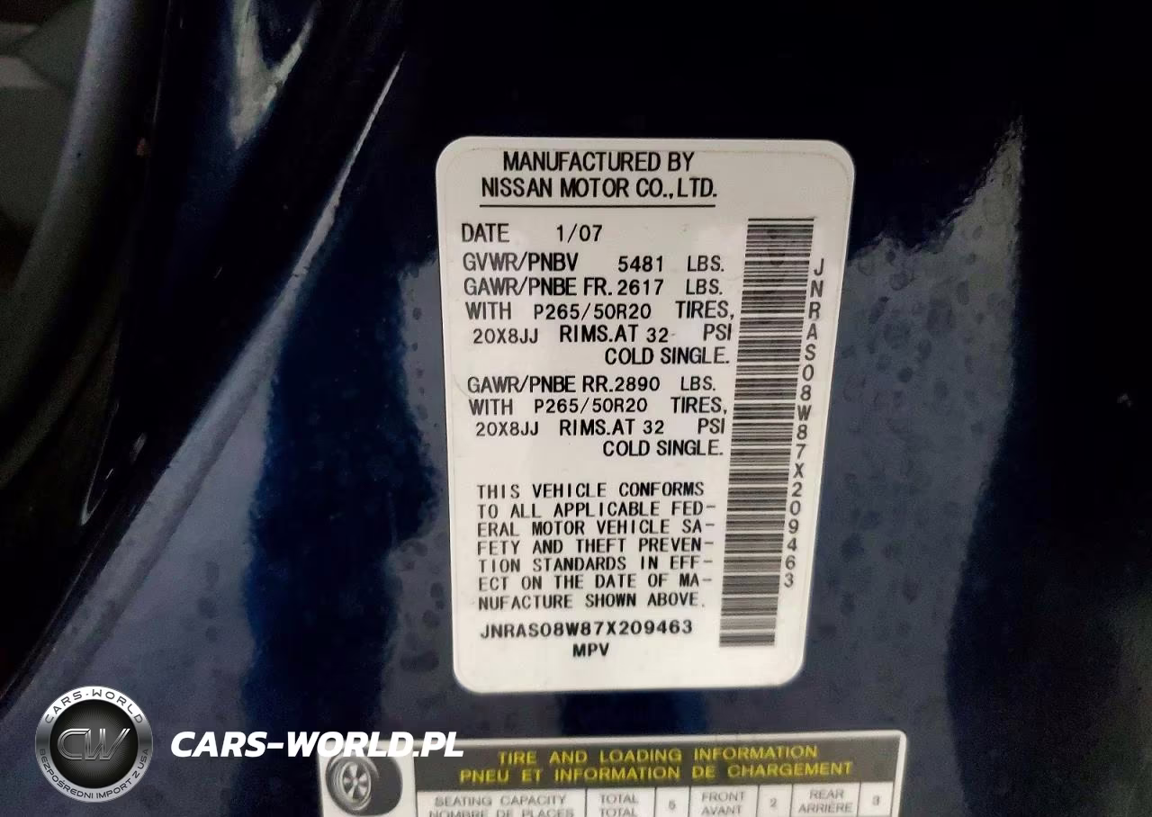 2007 Infiniti Fx35 Base VIN:JNRAS08W87X209463 - 13