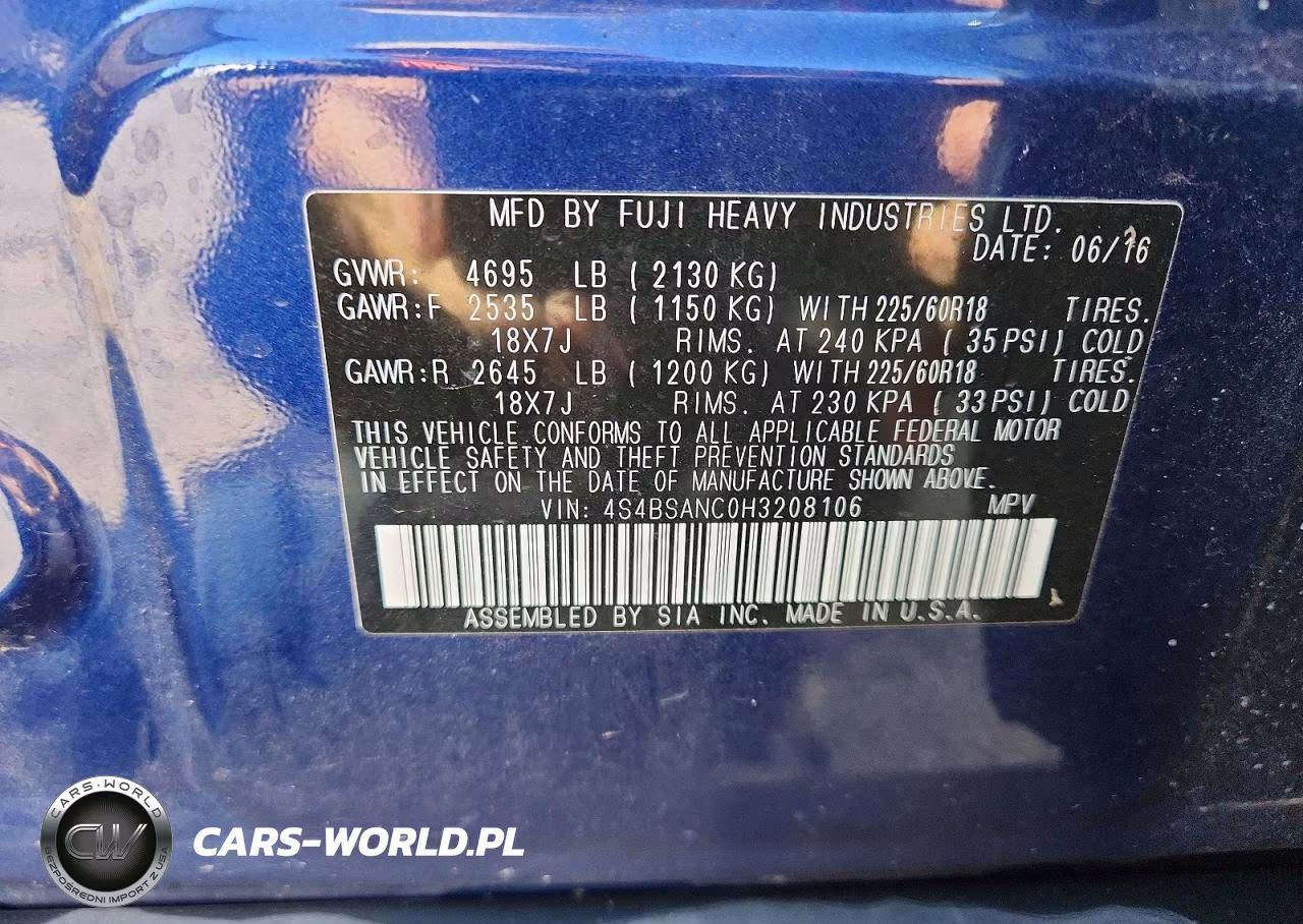 2017 Subaru Outback 2.5I Limited VIN:4S4BSANC0H3208106 - 12