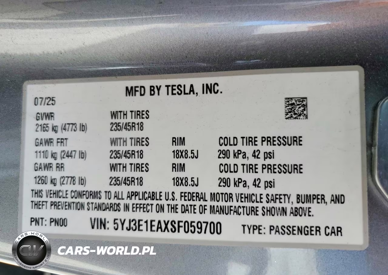 2025 Tesla Model 3 VIN:5YJ3E1EAXSF059700 - 12