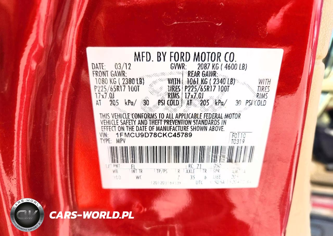 2012 Ford Escape Xlt VIN:1FMCU9D78CKC45789 - 12