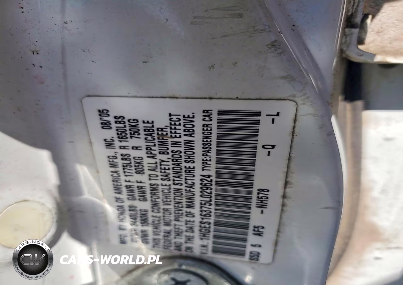 2005 Honda Civic Dx Vp VIN:1HGES16375L029624 - 12