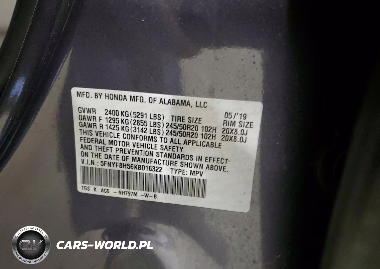 2019 Honda Passport Exl VIN:5FNYF8H56KB016322 - 14