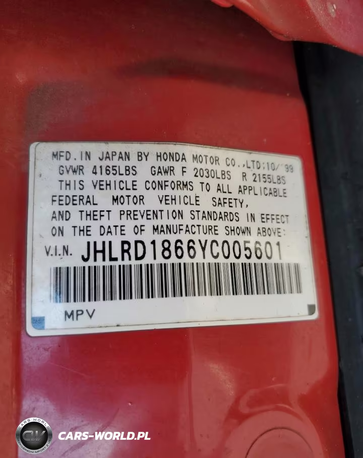 2000 Honda Cr-V VIN:JHLRD1866YC005601 - 13