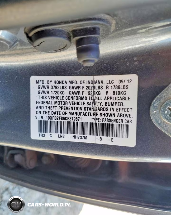 2012 Honda Civic Ex VIN:19XFB2F86CE379871 - 12