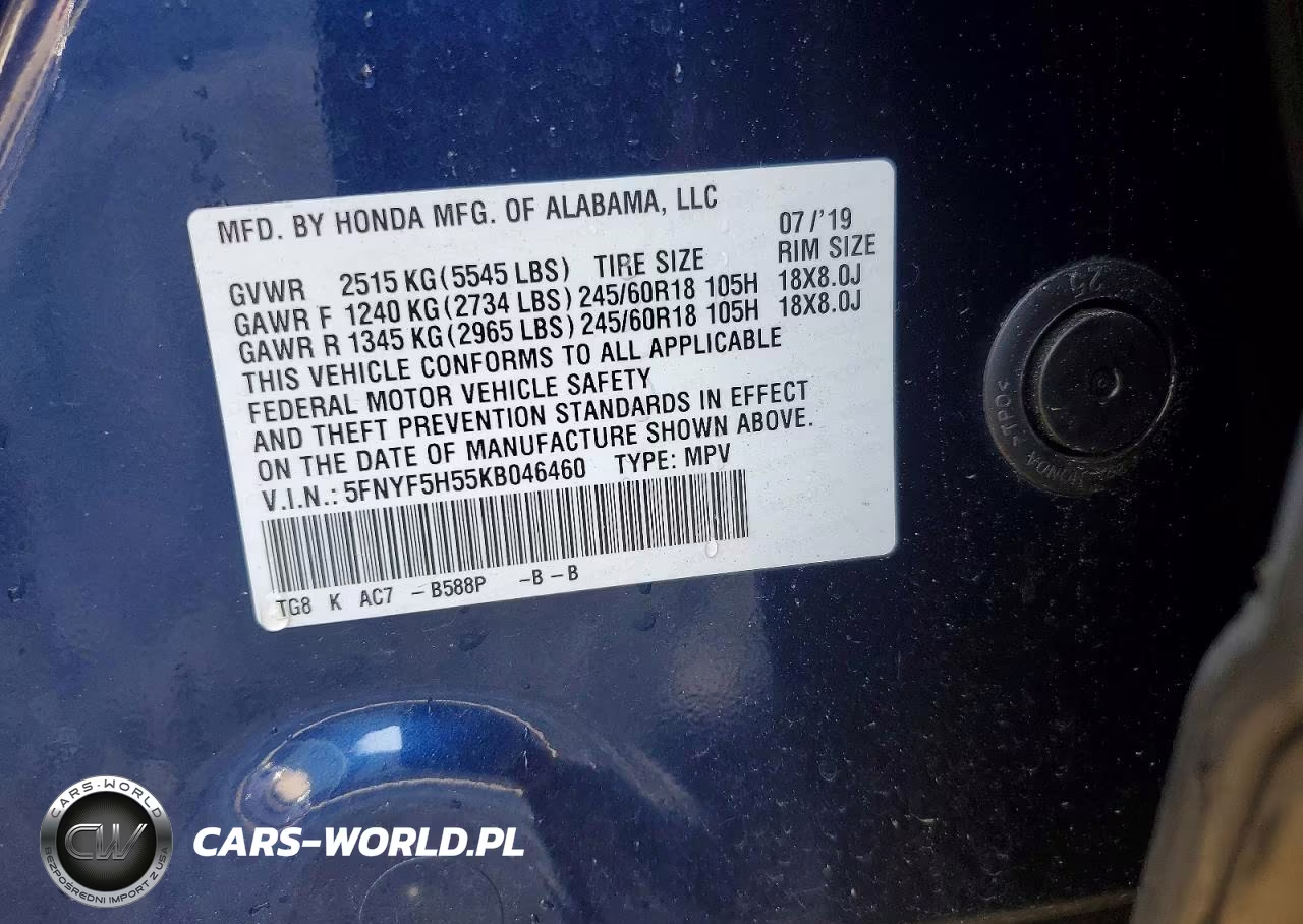 2019 Honda Pilot Exl VIN:5FNYF5H55KB046460 - 12