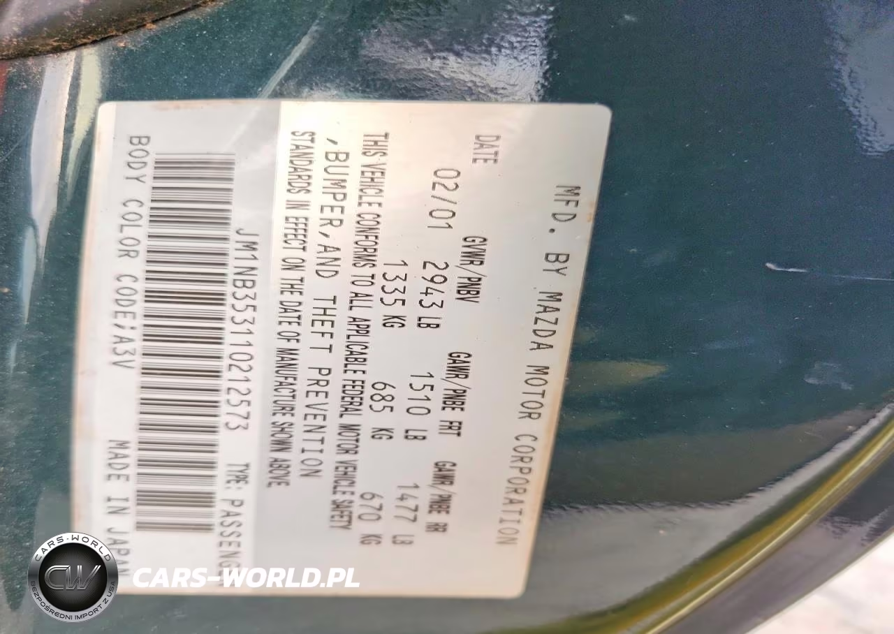 2001 Mazda Mx-5 Miata Base VIN:JM1NB353110212573 - 12