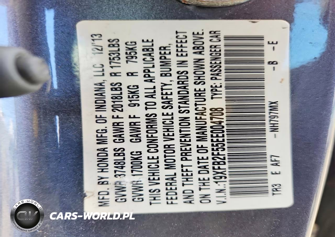 2014 Honda Civic Lx VIN:19XFB2F55EE004708 - 12