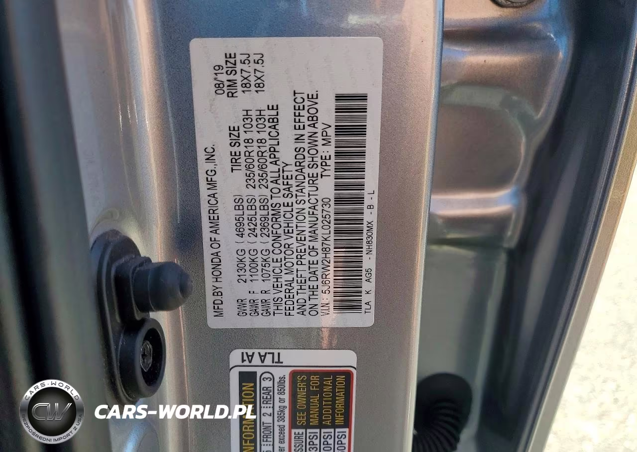 2019 Honda Cr-V Exl VIN:5J6RW2H87KL025730 - 13