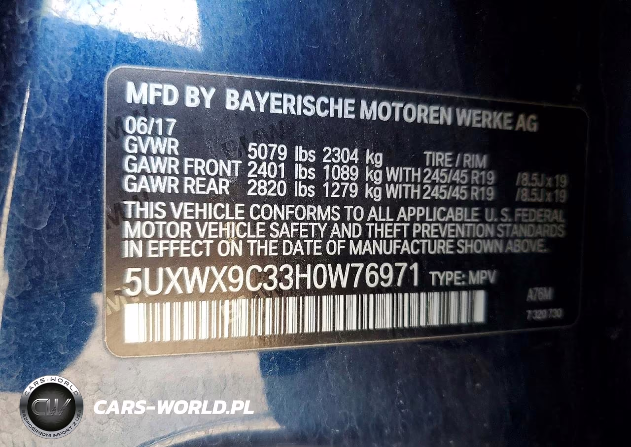2017 BMW X3 xDrive28I VIN:5UXWX9C33H0W76971 - 13