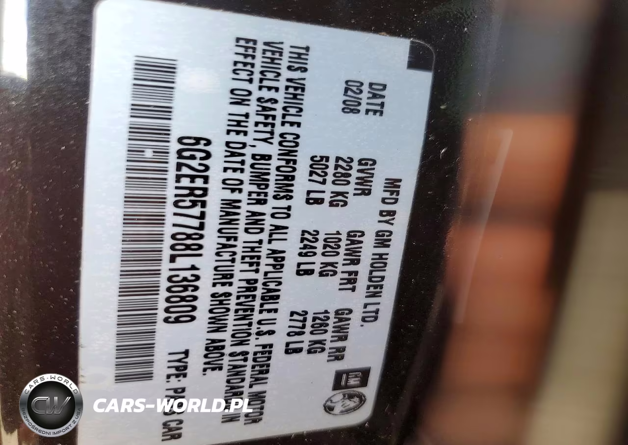 2008 Pontiac G8 VIN:6G2ER57788L136809 - 12
