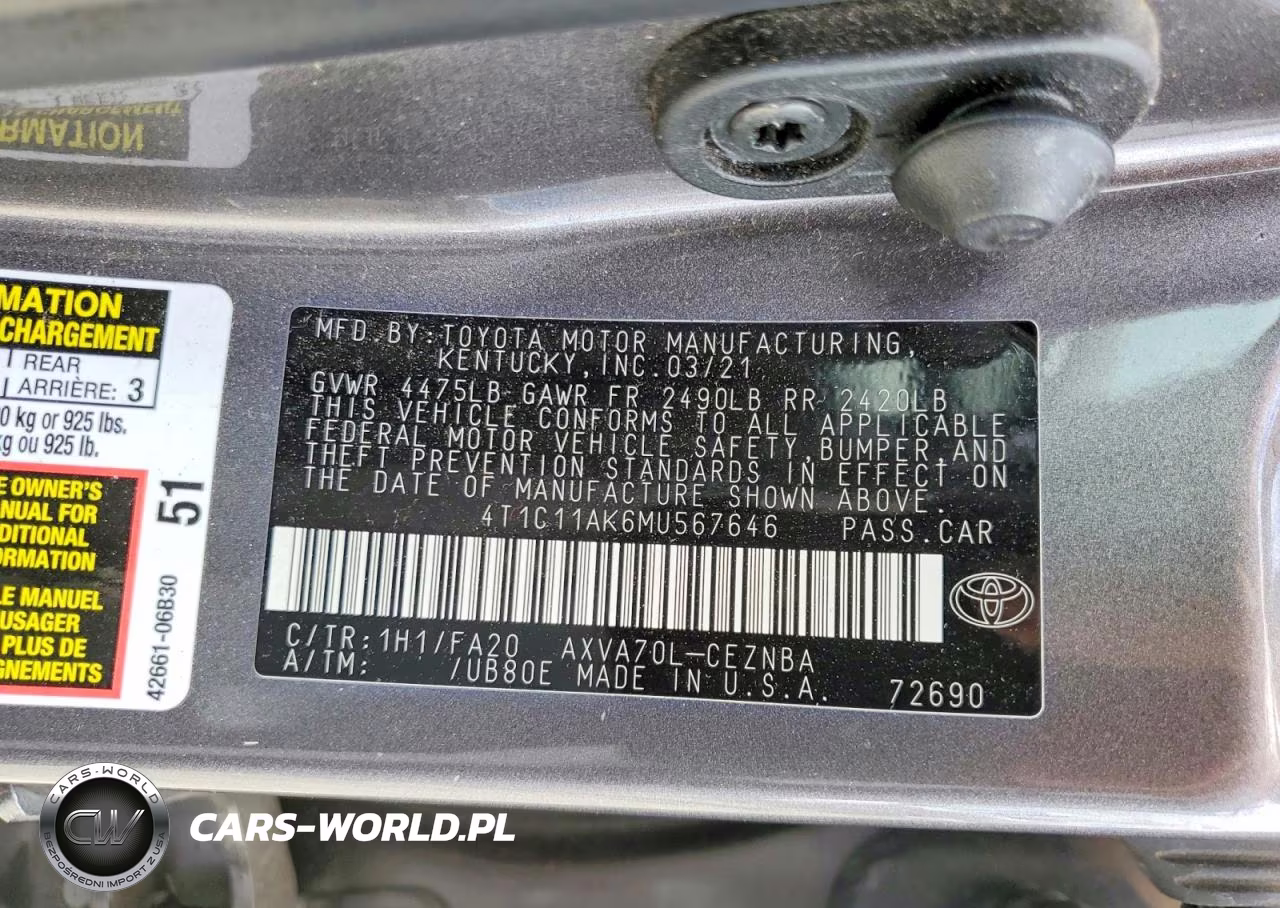 2021 Toyota Camry Le VIN:4T1C11AK6MU567646 - 13