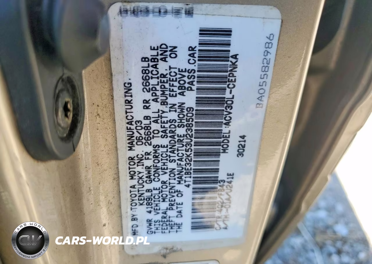 2003 Toyota Camry Le VIN:4T1BE32K53U238509 - 12