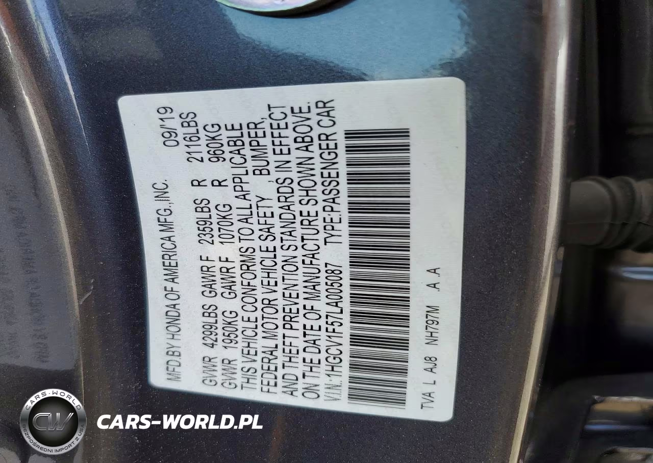 2020 Honda Accord Exl VIN:1HGCV1F57LA005087 - 12