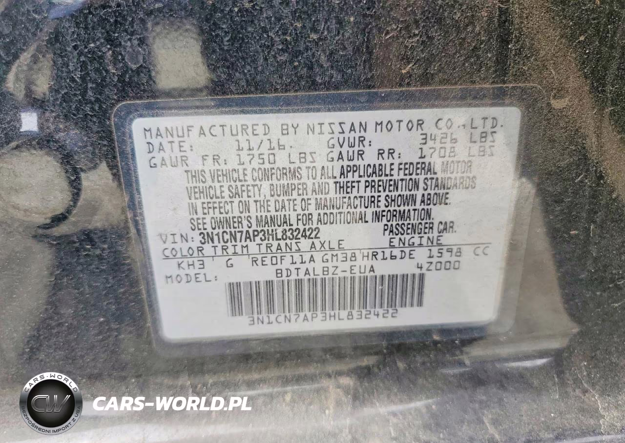 2017 Nissan Versa 1.6 Sv VIN:3N1CN7AP3HL832422 - 12