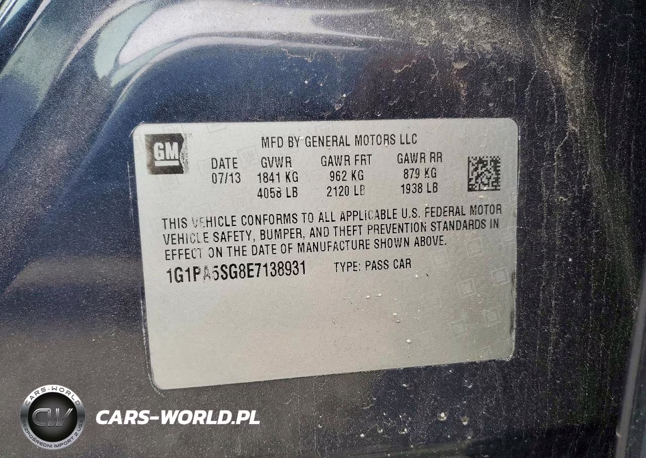 CHEVROLET CRUZE VIN:1G1PA5SG8E7138931 - 12