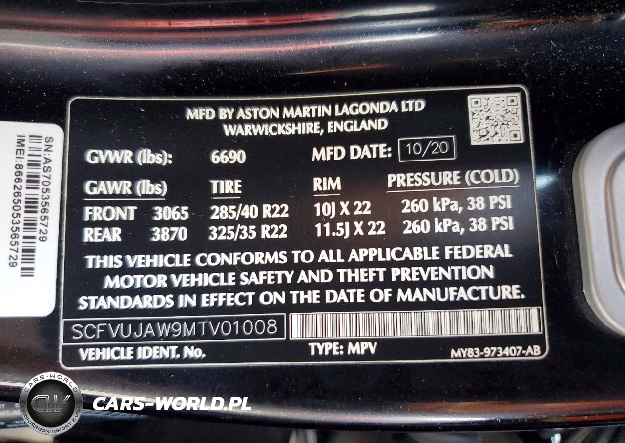 2021 Aston Martin Dbx VIN:SCFVUJAW9MTV01008 - 13