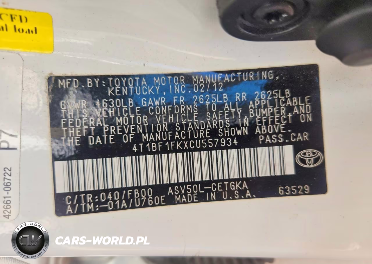 2012 Toyota Camry Xle VIN:4T1BF1FKXCU557934 - 12