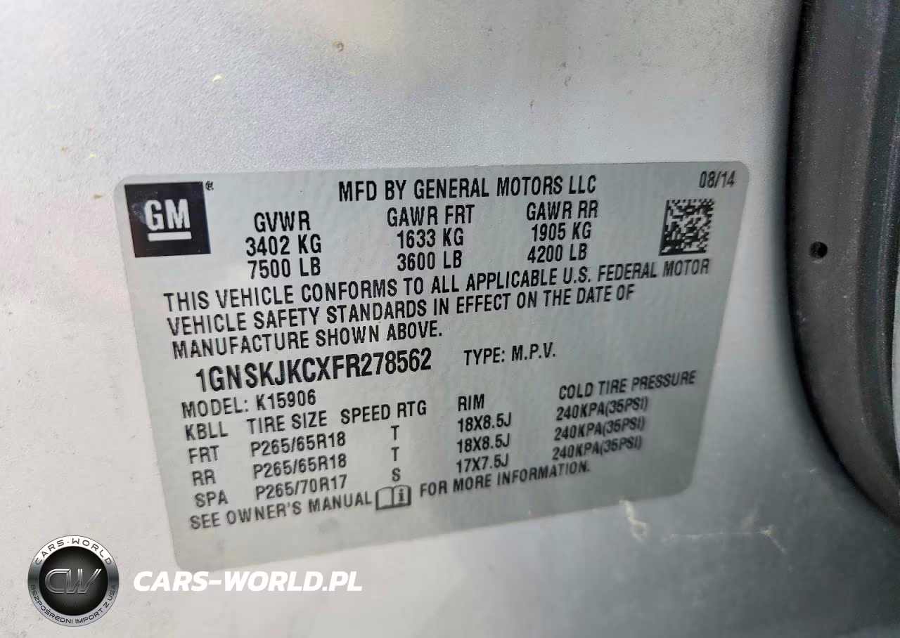 2015 Chevrolet Suburban K1500 Lt VIN:1GNSKJKCXFR278562 - 13