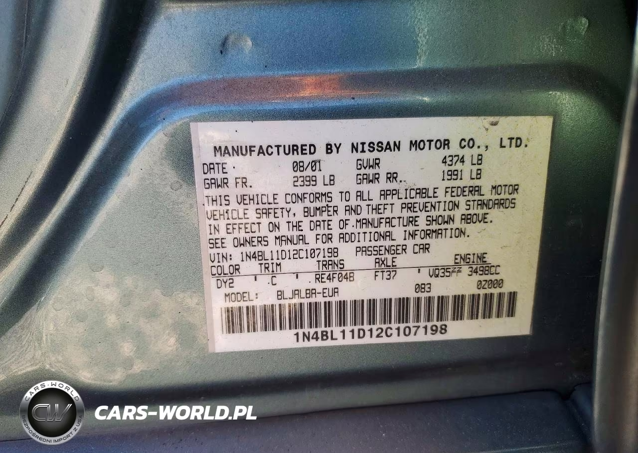 2002 Nissan Altima 3.5 Se VIN:1N4BL11D12C107198 - 12