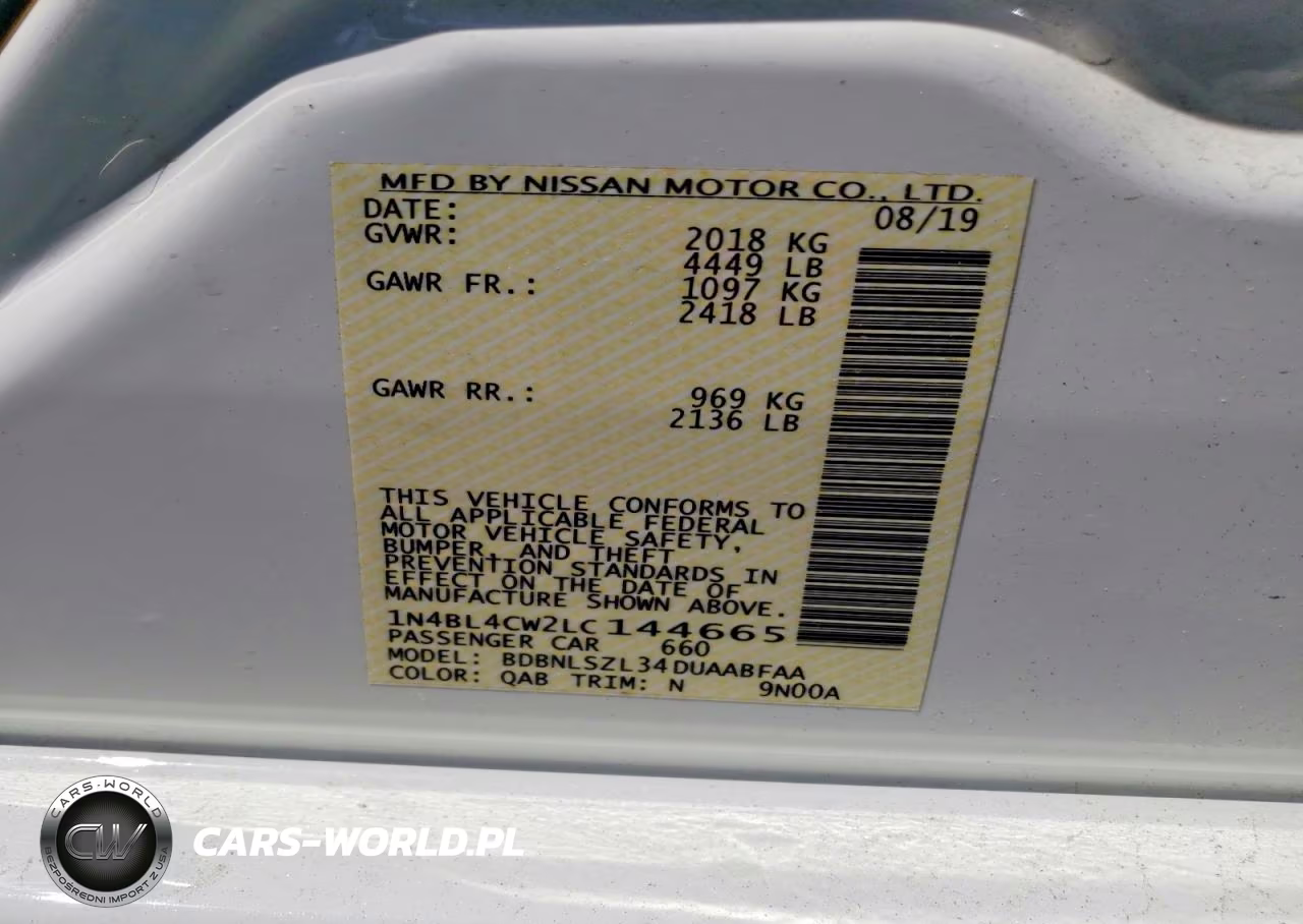 2020 Nissan Altima Sr VIN:1N4BL4CW2LC144665 - 12