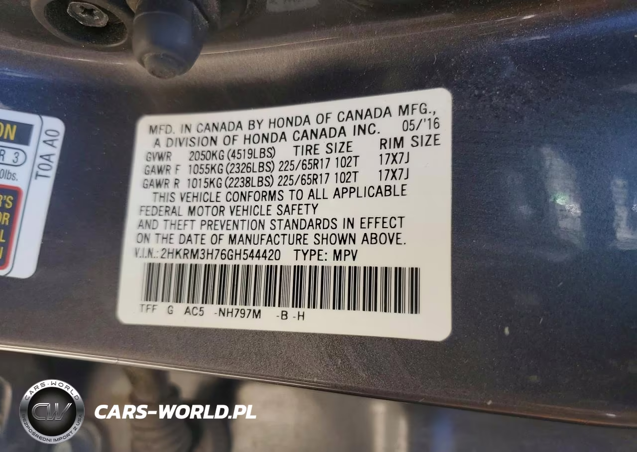 2016 Honda Cr-V Exl VIN:2HKRM3H76GH544420 - 14