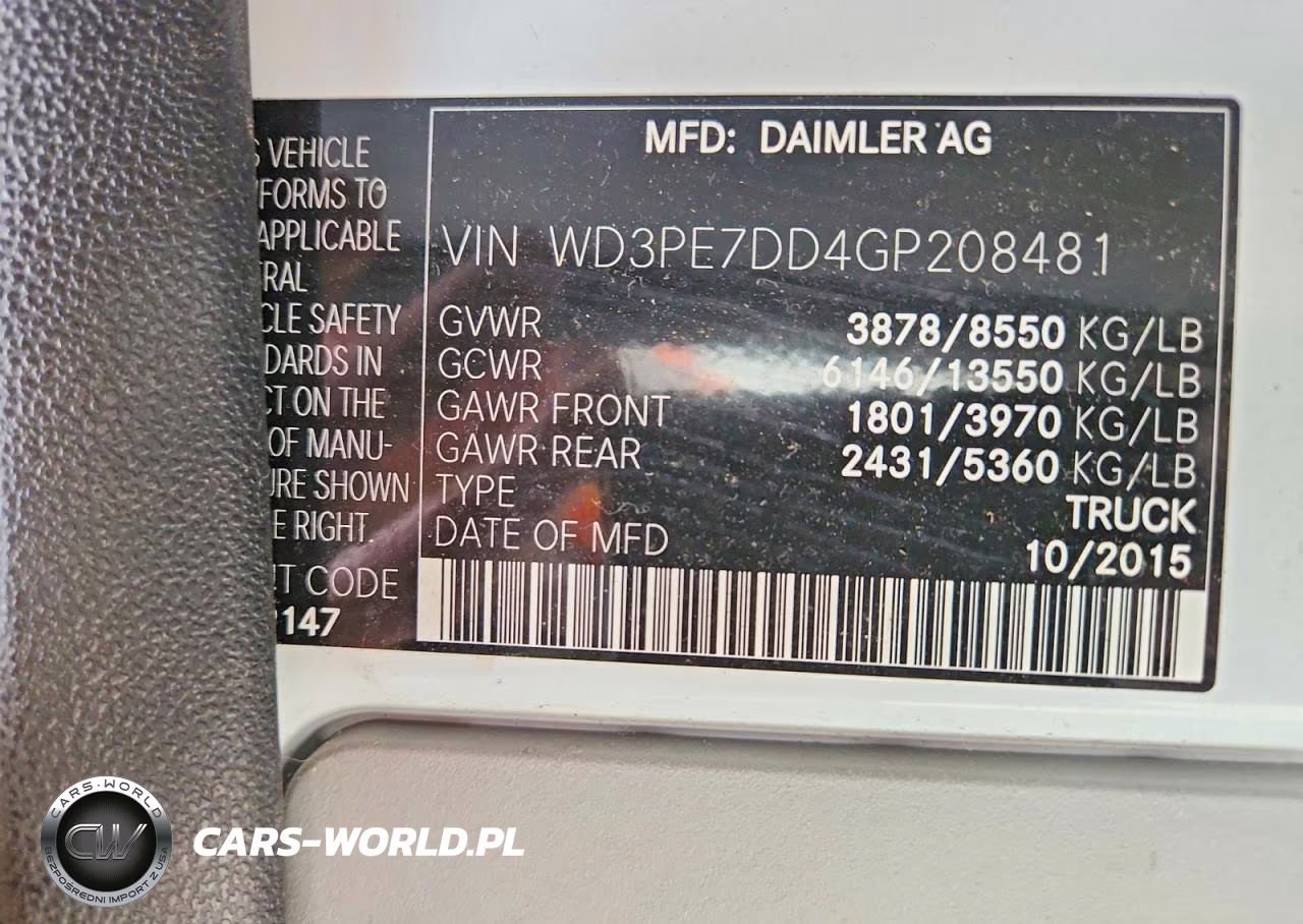 2016 Mercedes Benz Sprinter 2500 Delivery Van VIN:WD3PE7DD4GP208481 - 14