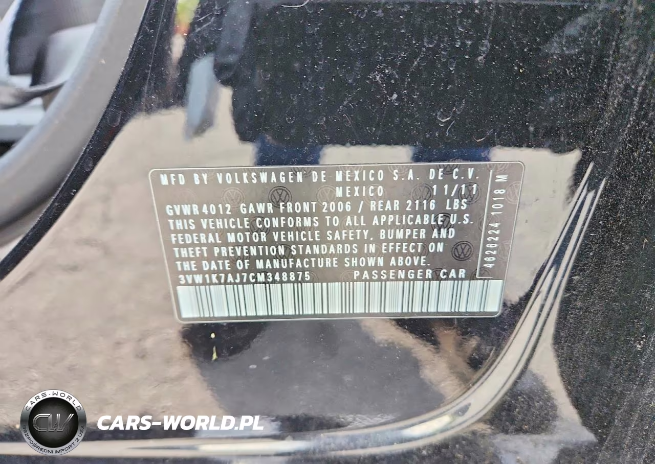2012 Volkswagen Jetta Base VIN:3VW1K7AJ7CM348875 - 12